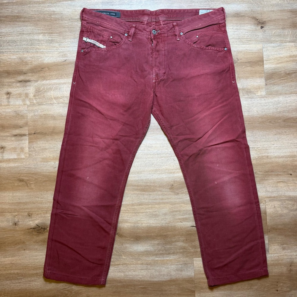 Diesel Belther Jeans Mens 36 Burgundy Red Slim Tapered Linen Blend 0818V Italy